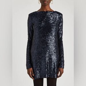 Saint Laurent Navy Blue Sequined Long Sleeve Mini Dress Size XS $ 1390.00